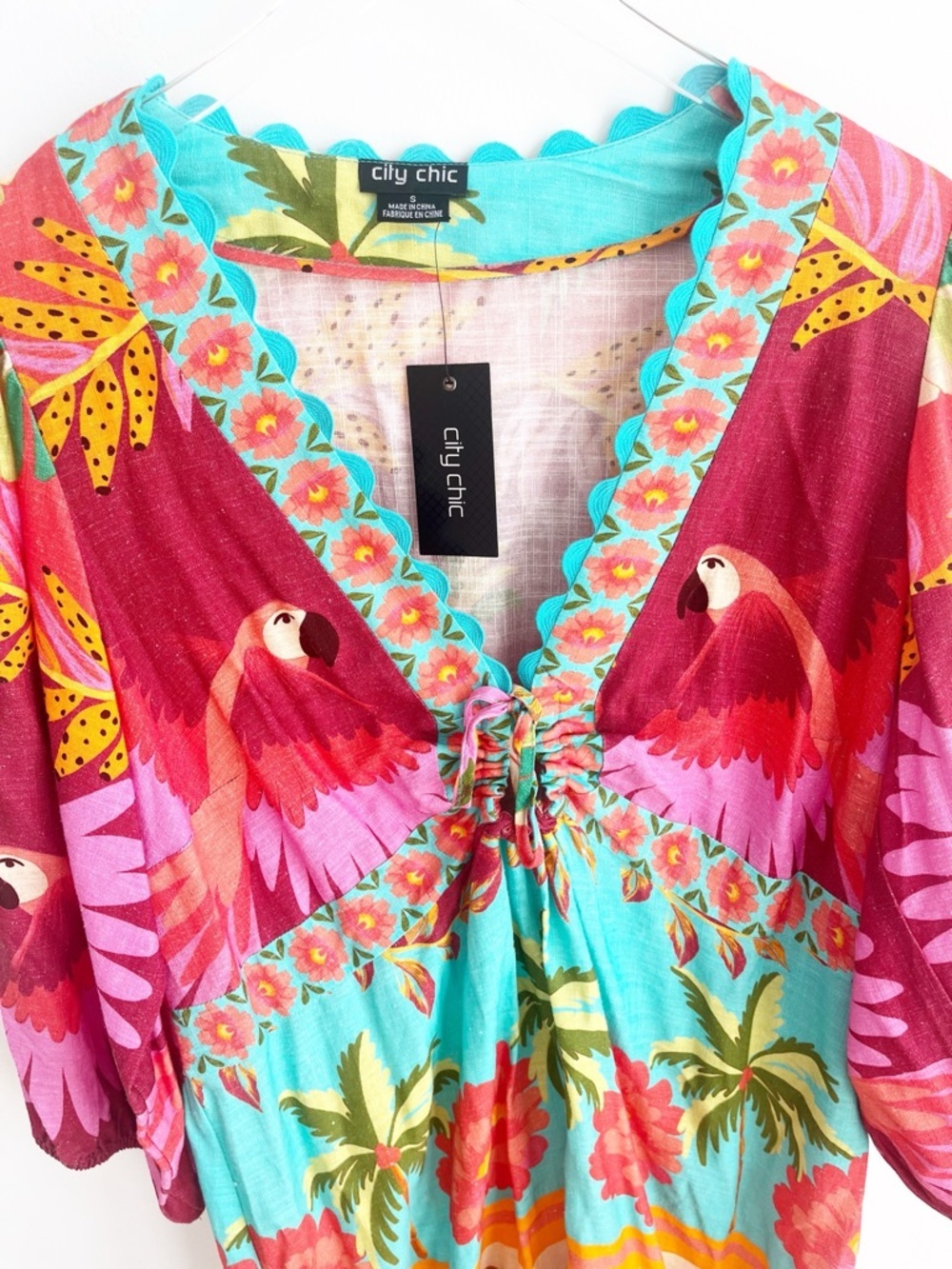 NWT City Chic Tropical Linen Blend Boho Dress Colorful Mini, Plus Size S - Picture 6 of 9